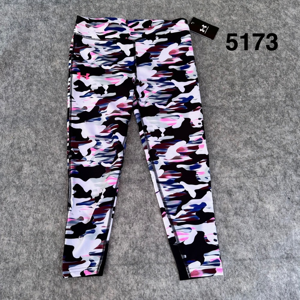 Under Armour Girls Printed Ankle Crop Leggings Camo Pink Blue White YLG 1361239